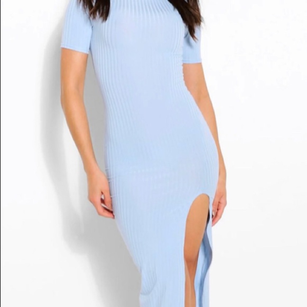 NWT Boohoo jumbo rib split side mini dress in baby blue